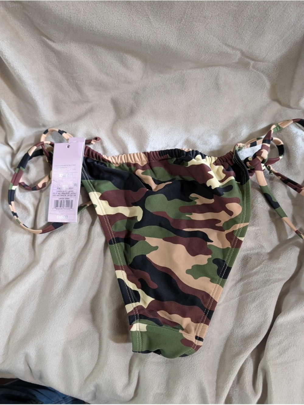 Camo Tie-Side Bikini Bottom - Green Brown Black